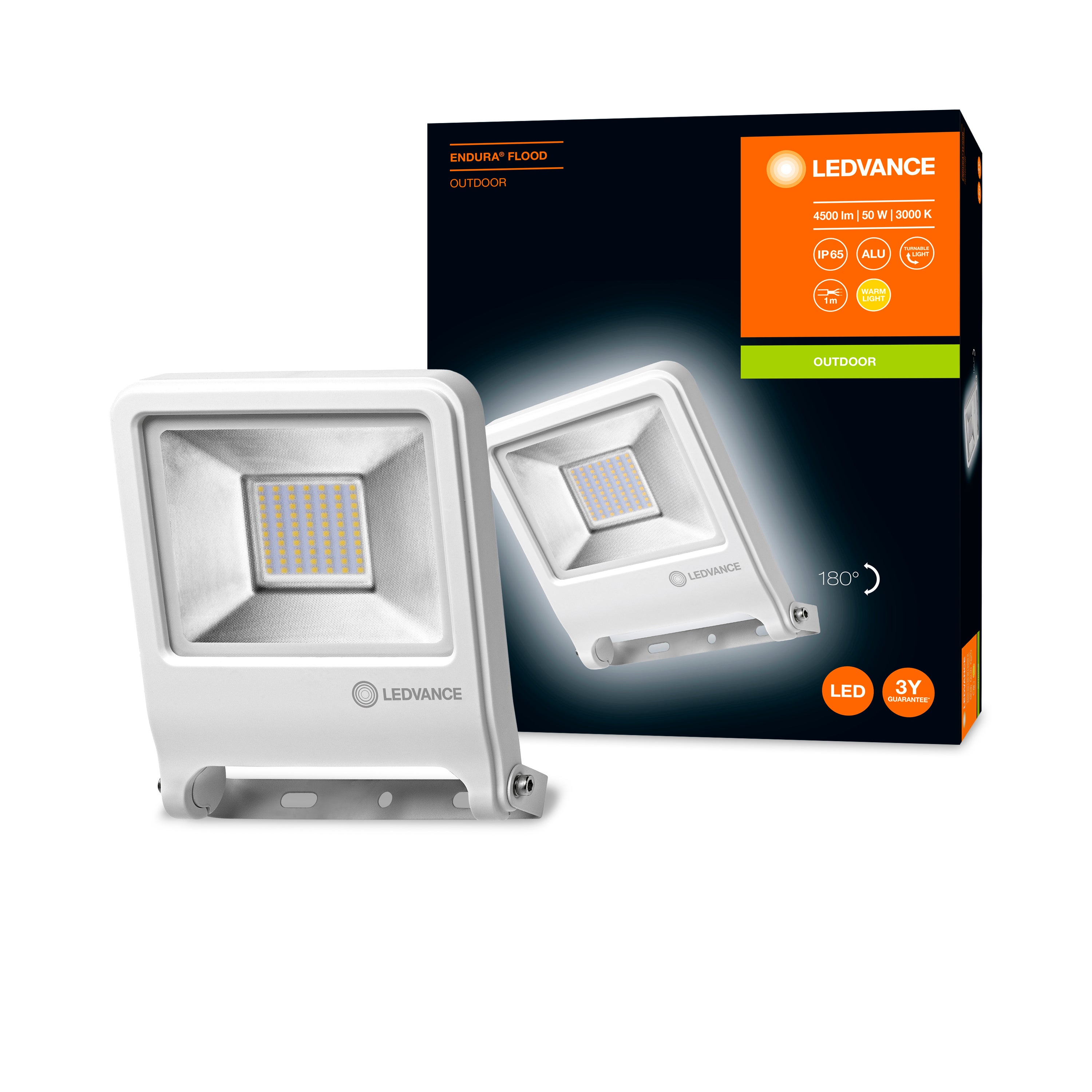 LEDVANCE Projecteur extérieur LED - 50 W - 4000 lm - IP65 - Aluminium - Blanc - 4
