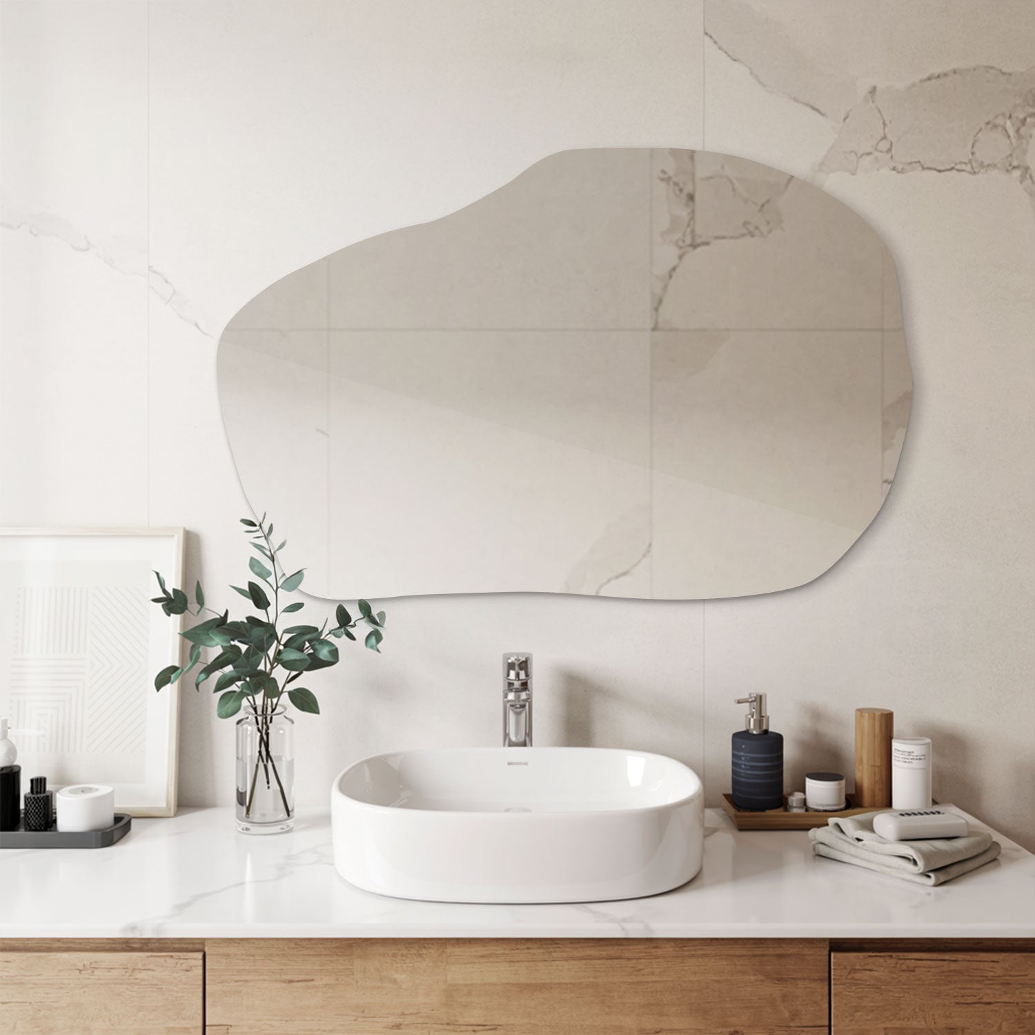 Miroir organique Wallfluent | Décoration moderne pour l'entrée. Idéal aussi pour une petite salle de bain | Dimension 80 cm x 52 cm - 6