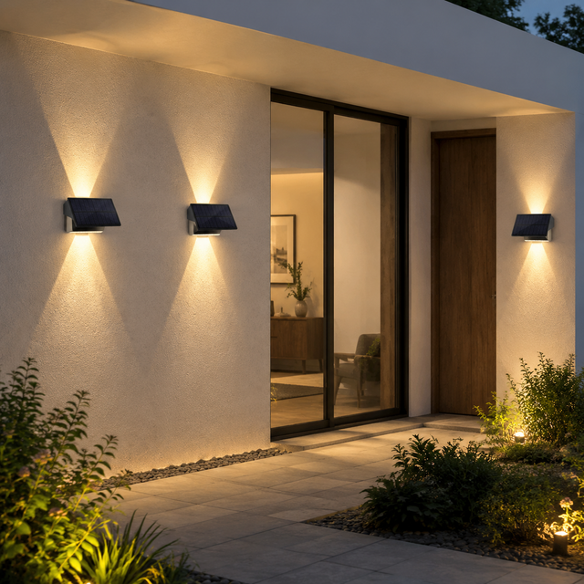 NETTLIFE Lot de 2 Appliques Murales Solaires LED Extérieures, Haut et Bas, Étanche IP65, Blanc Chaud, Luminaire Solaire pour Jardin, Clôture, Façade