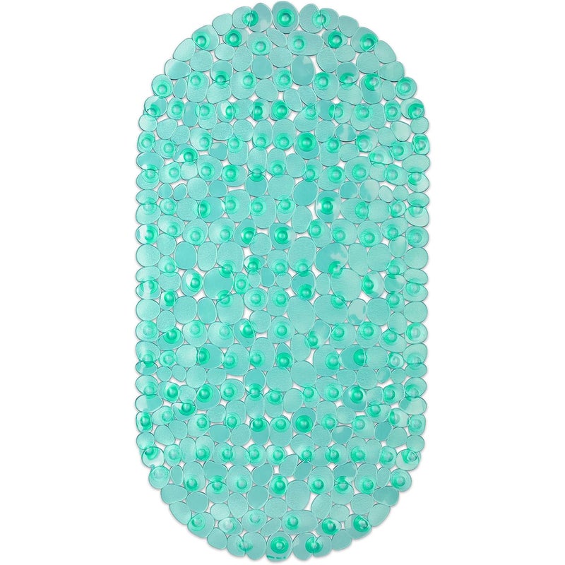 Mata łazienkowa antypoślizgowa - Mrożone kamyki - Antypleśniowa - Antypoślizgowa - Plastikowa - Owalne przyssawki (zielona)