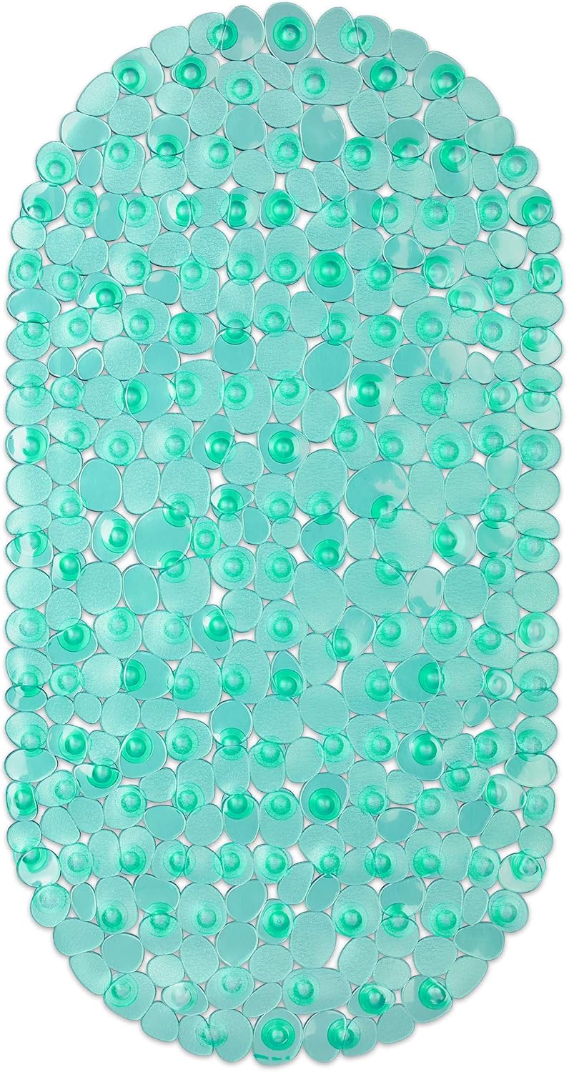 Mata łazienkowa antypoślizgowa - Mrożone kamyki - Antypleśniowa - Antypoślizgowa - Plastikowa - Owalne przyssawki (zielona)