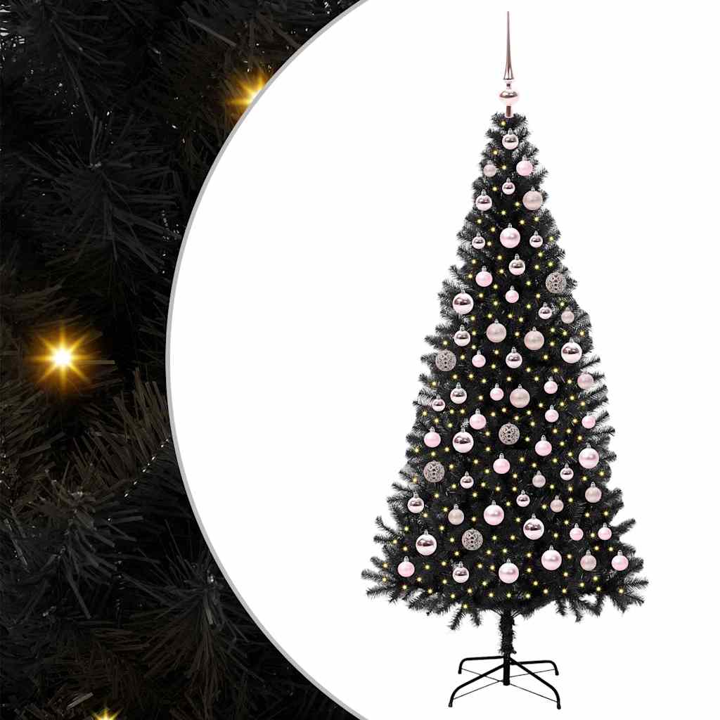 Choinka z 300 diodami LED z podstawą Czarny 180 cm PVC