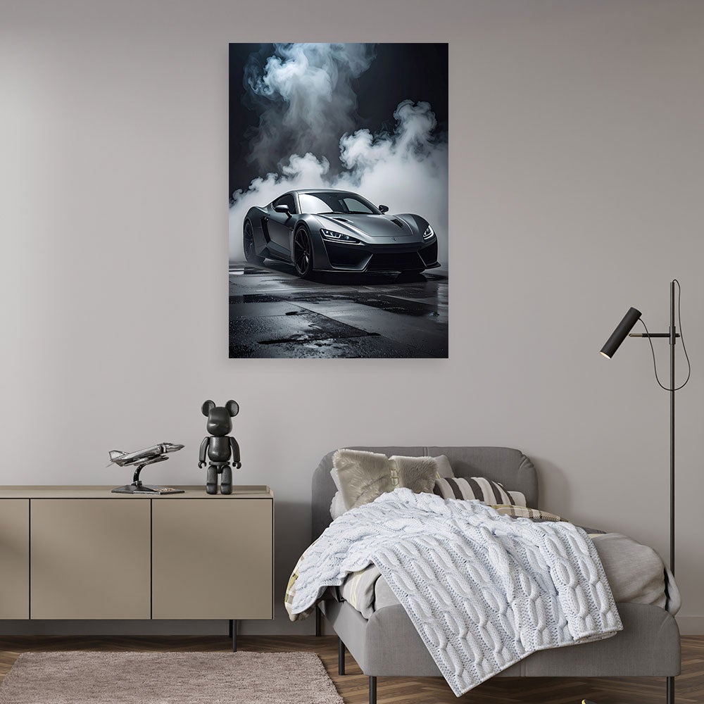 Obraz do biura salonu pokoju młodzieżowego, Samochód sportowy szary 40x60 - 2