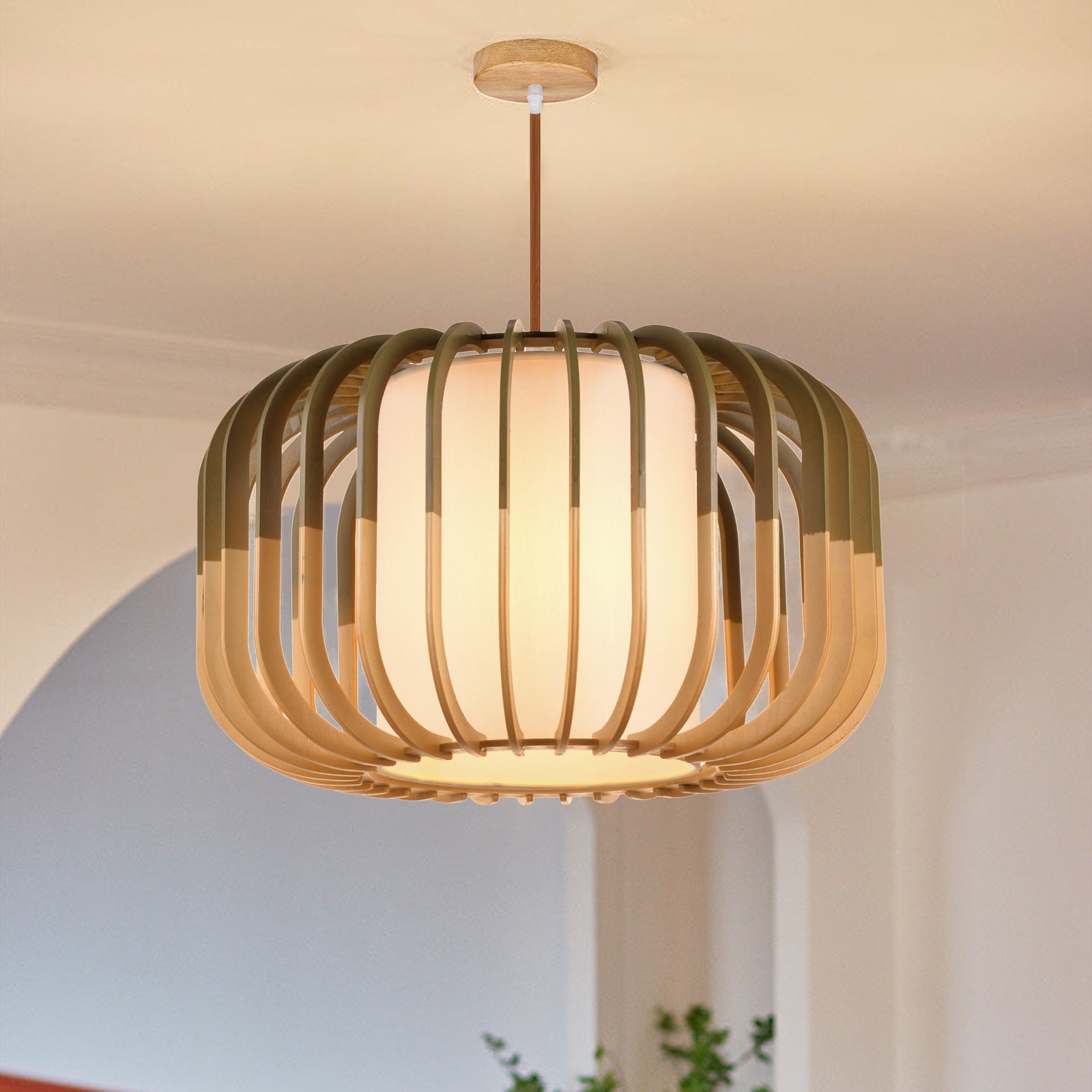 ARTURESTHOME Lampe suspendue en bois Plafonnier de salon Lampe suspendue tissée à la main Convient pour les scènes de cuisine et de D35cm x H24cm - 2