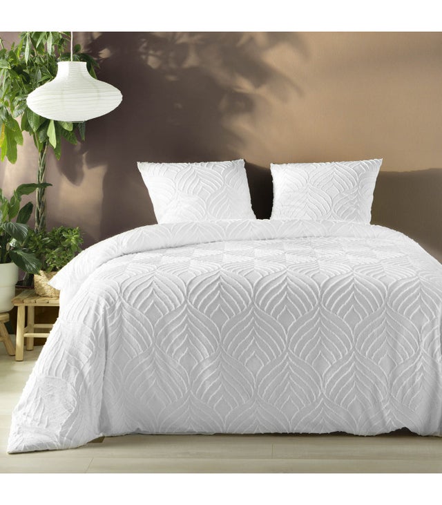 Parure 3 pièces 240x260cm tufté blanc - 240x260cm - Blanc