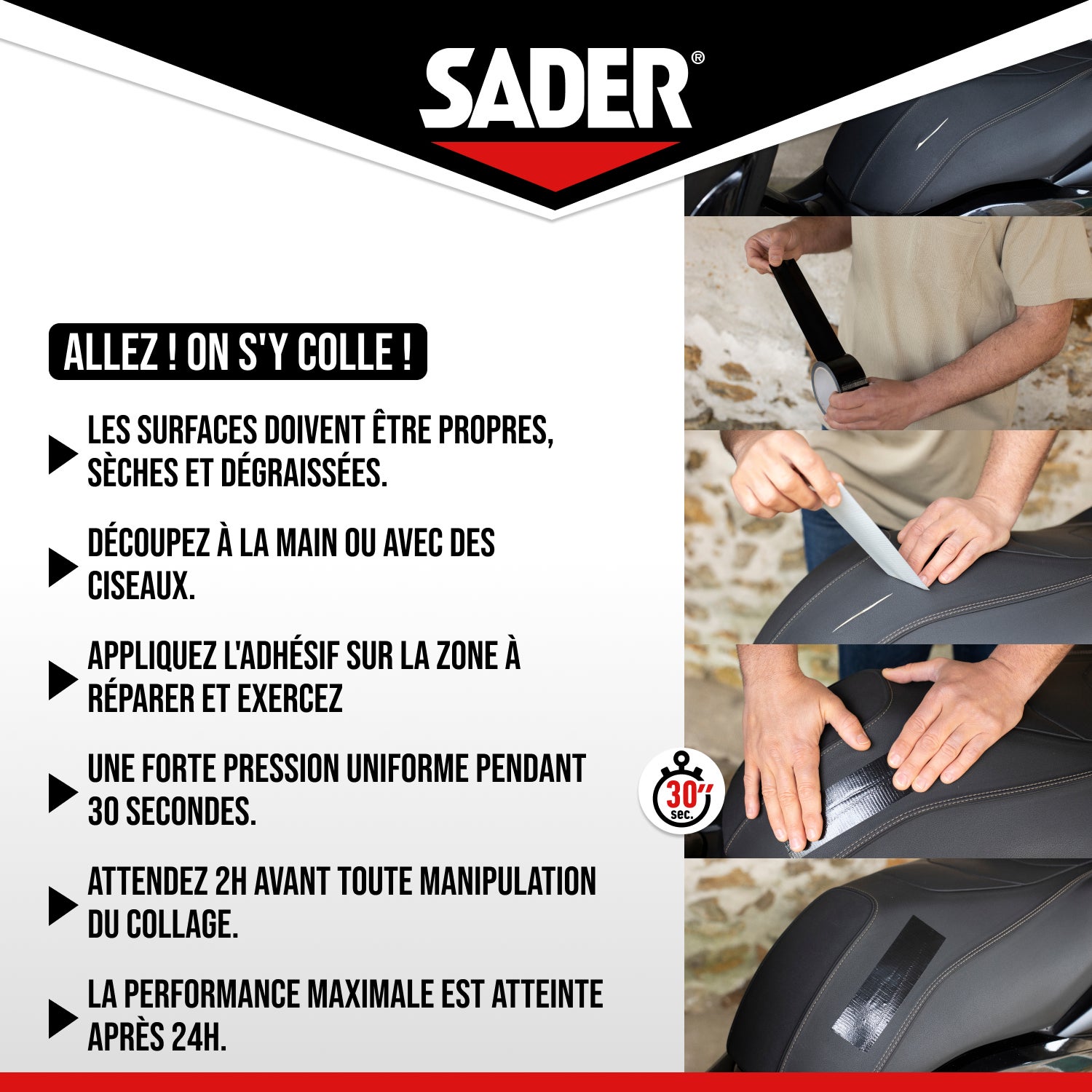 Sader Repare Tout Extrême Noir- Adhésif Extra Fort - Hautes Performances - Intérieur & Exterieur - Toutes Surfaces - Facile à Découper - 20m x 50mm - 7