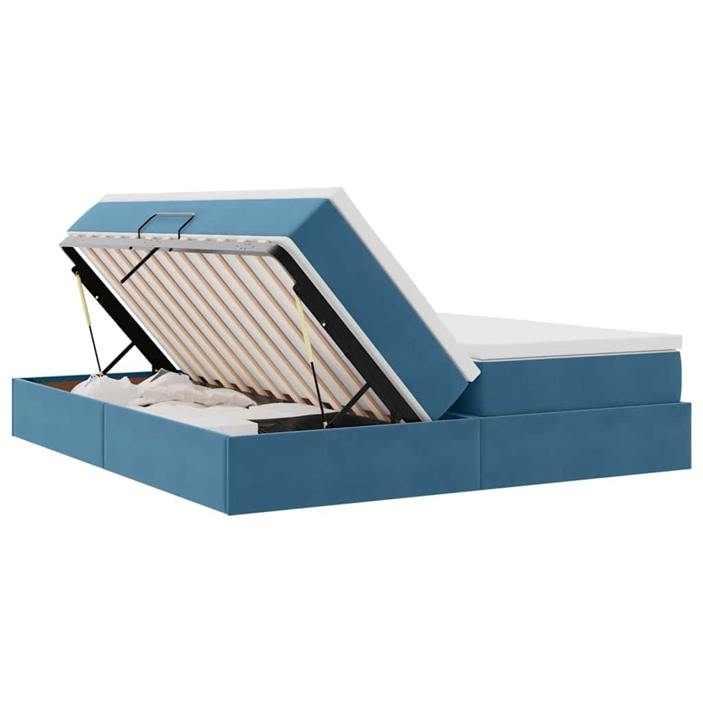 Lit avec rangement et matelas bleu foncé 180 x 200 cm en velours - 7
