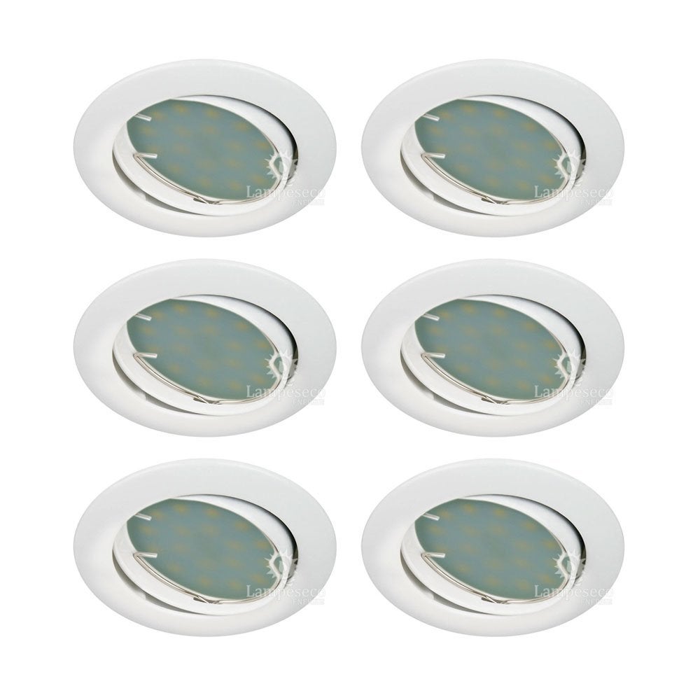 Lot de 6 Spot led orientable blanc avec ampoule gu10 230v eq. 50w, blanc chaud - 6