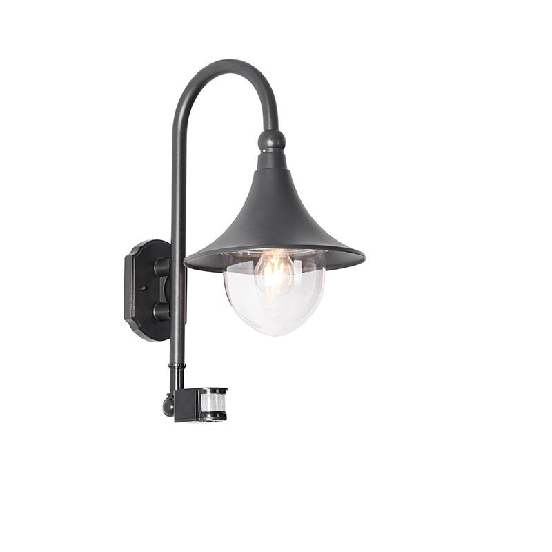 Qazqa classic-antique lampa ścienna zewnętrzna z czujnikiem ruchu do ogród - Daphne - czarny, max. 15w, kompatybilny z żarówką