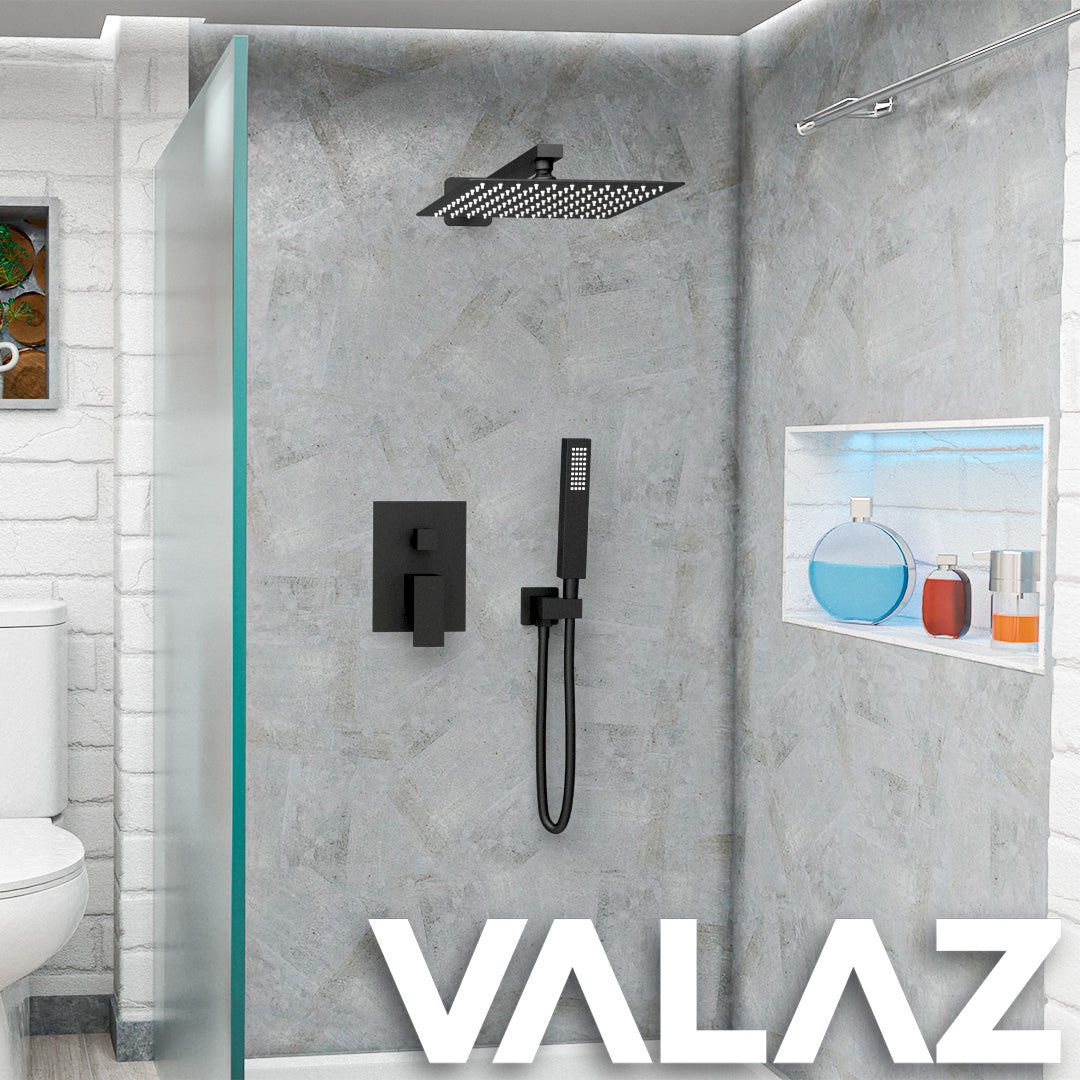 Valaz Chuveiro embutido de parede Square Matte Black Monocomando - Série Tajo - 25 cm - 3