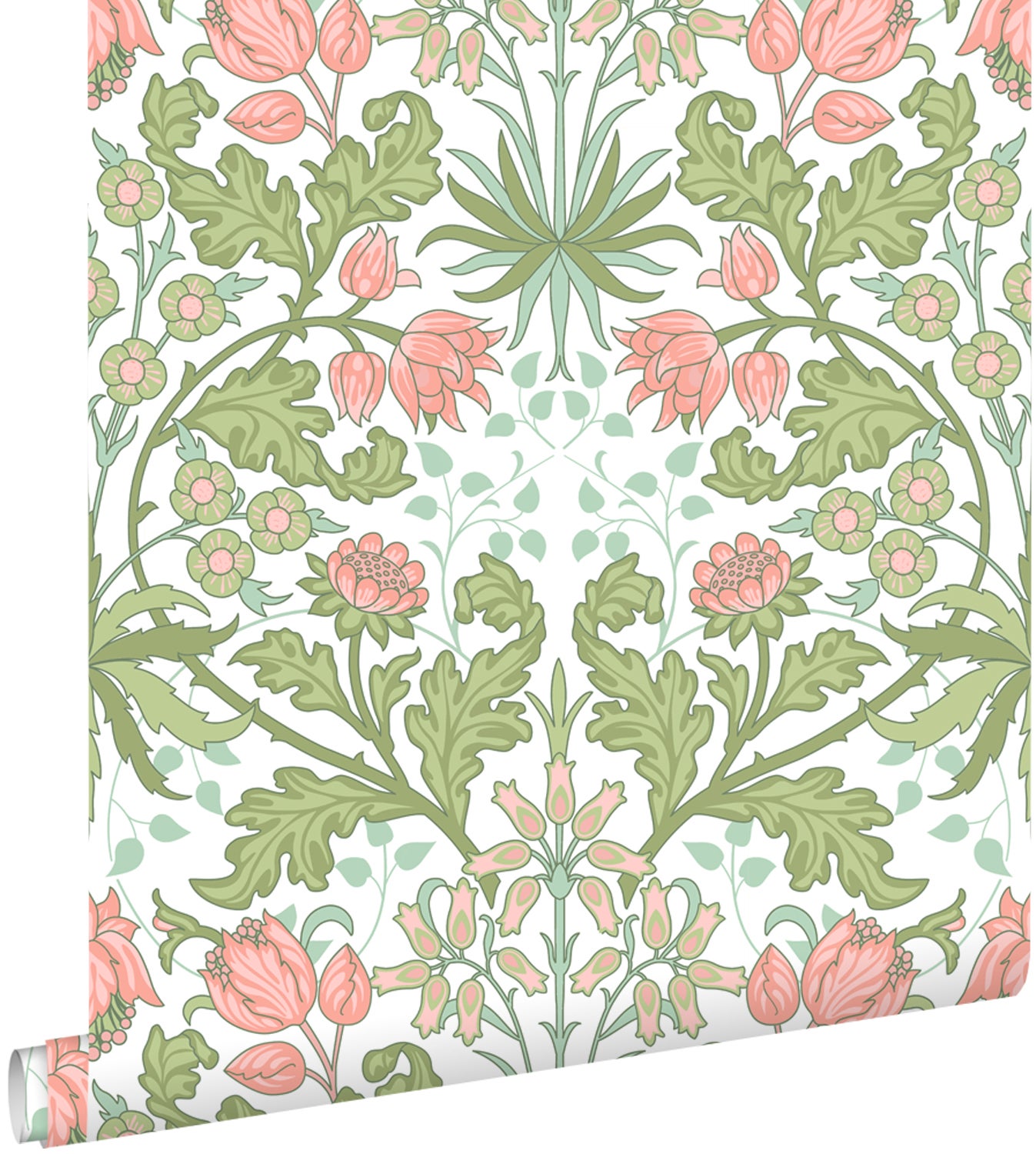 Tapeta vintage kwiaty w stylu secesyjnym zielonymIróżowym - 50 x 900 cm - ESTAHOME