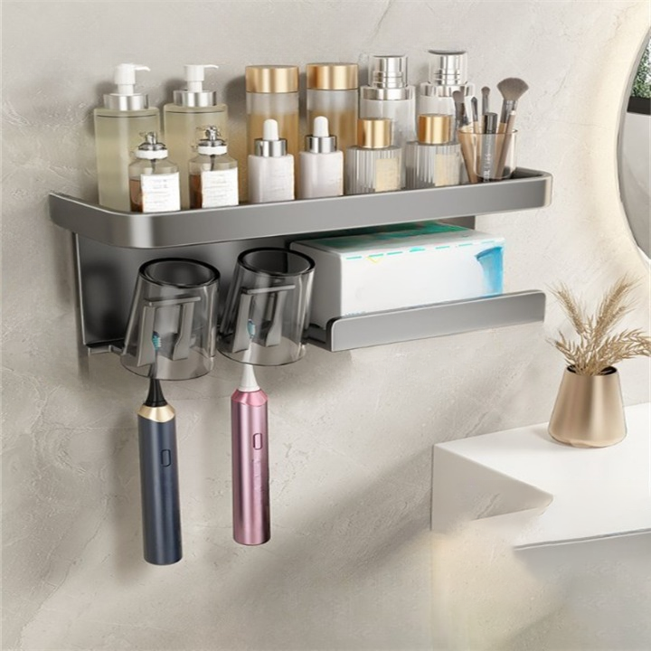 Étagère Murale Salle De Bain Verre Tinyyo Avec Porte-serviette Inox 39,8 Cm