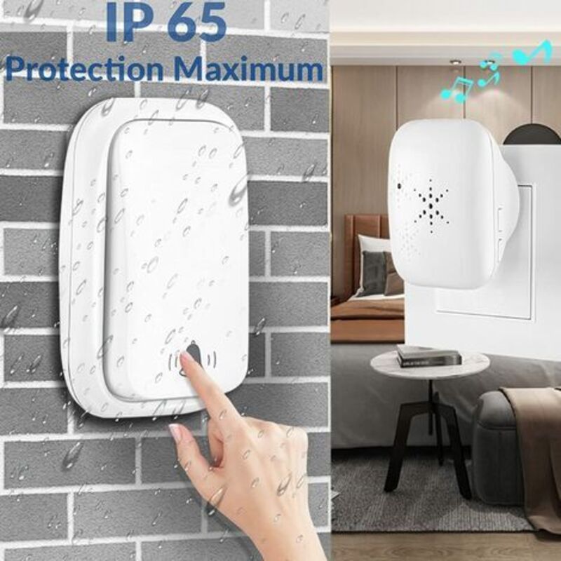 Sonnette sans Fil et sans Pile Extérieur Étanche IP 65 Neige Pluie Humidité,blanc - 7