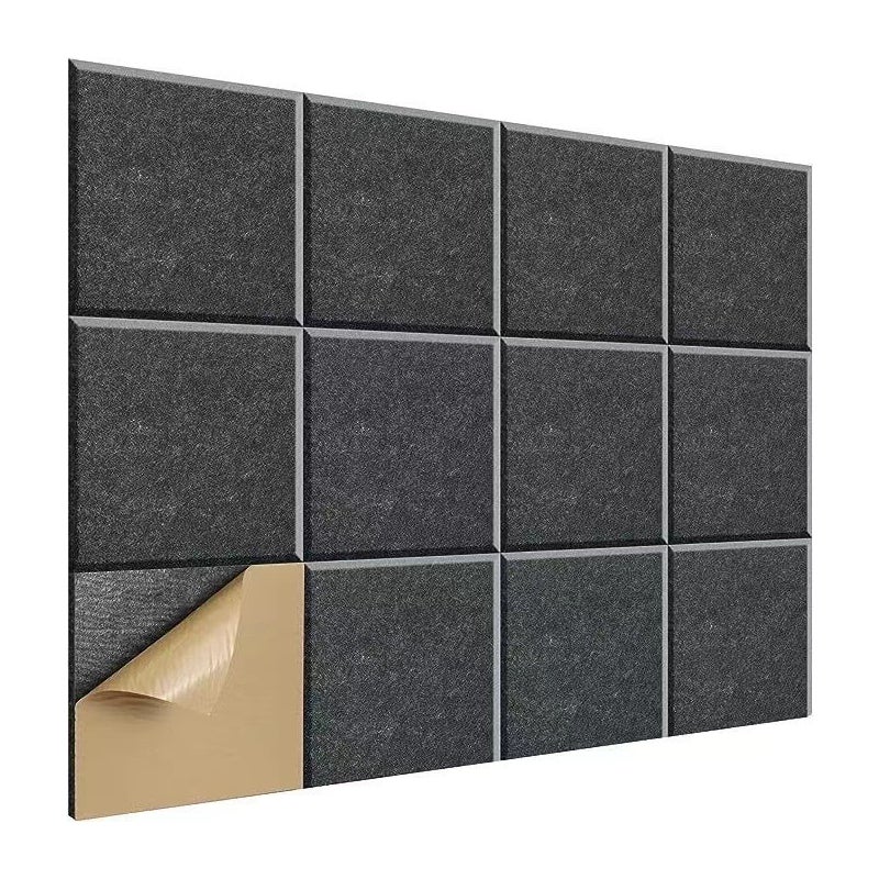 Zestaw 12 kwadratowych, samoprzylepnych, dźwiękochłonnych paneli ściennych o wysokiej gęstości, 30 x 30 cm, ciemnoszary (z podkładem samoprzylepnym)