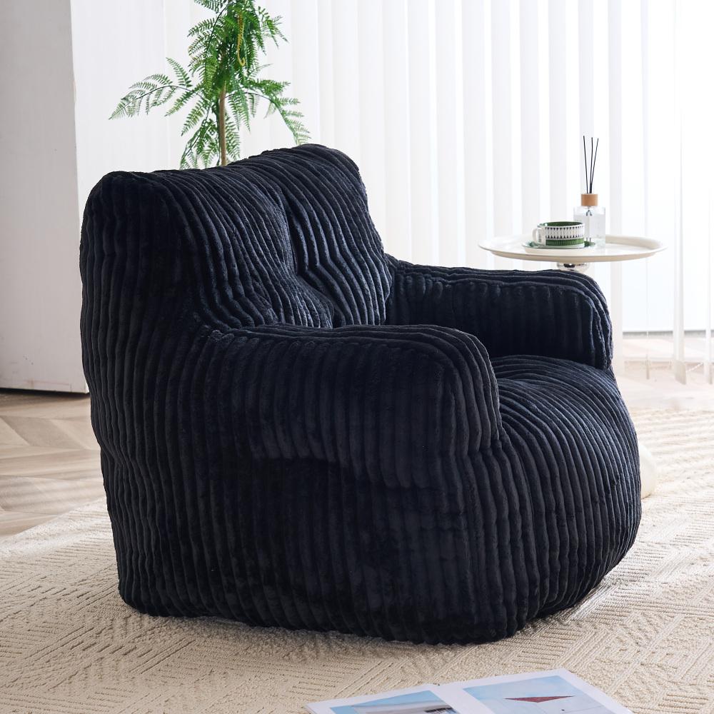 Fauteuil poire noir​ en velours côtelé, rembourrage mousse, chaise lounge confortable, tissu doux, siège salon chambre, design moderne - 7