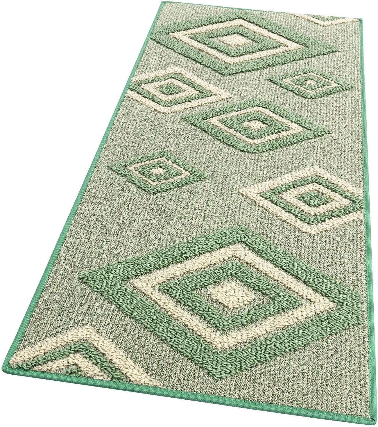Alfombra de cocina 57x180 cm rombos 3d bordeado suave moderno antideslizante verde