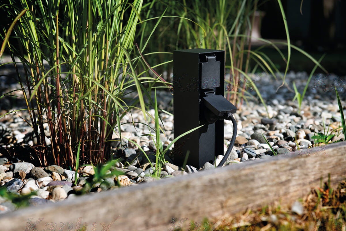 Poteau de jardin 2 prises 230V – Acier inoxydable – IP44 – Anthracite - 6