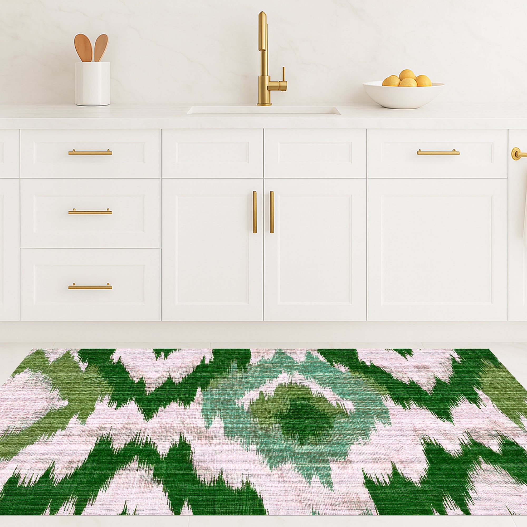 Tapis PVC Intérieur/Extérieur Ikat Émeraude 160x240 cm - Vinyle imprimé antidérapant, lavable et résistant pour terrasse et maison - 7