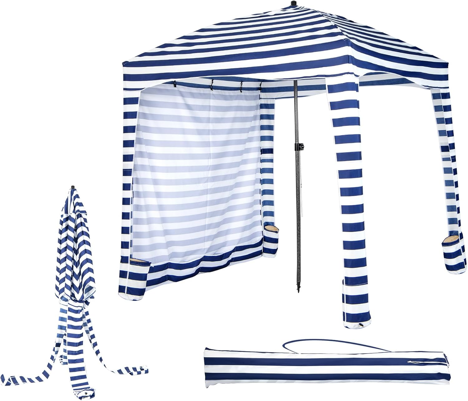 Tente De Plage Pliable 183x183 Cm - Hauteur Réglable (215-240 Cm) - Paroi Latérale Amovible, Sacs De Sable - Pour Camping, Pique-nique, Jardin