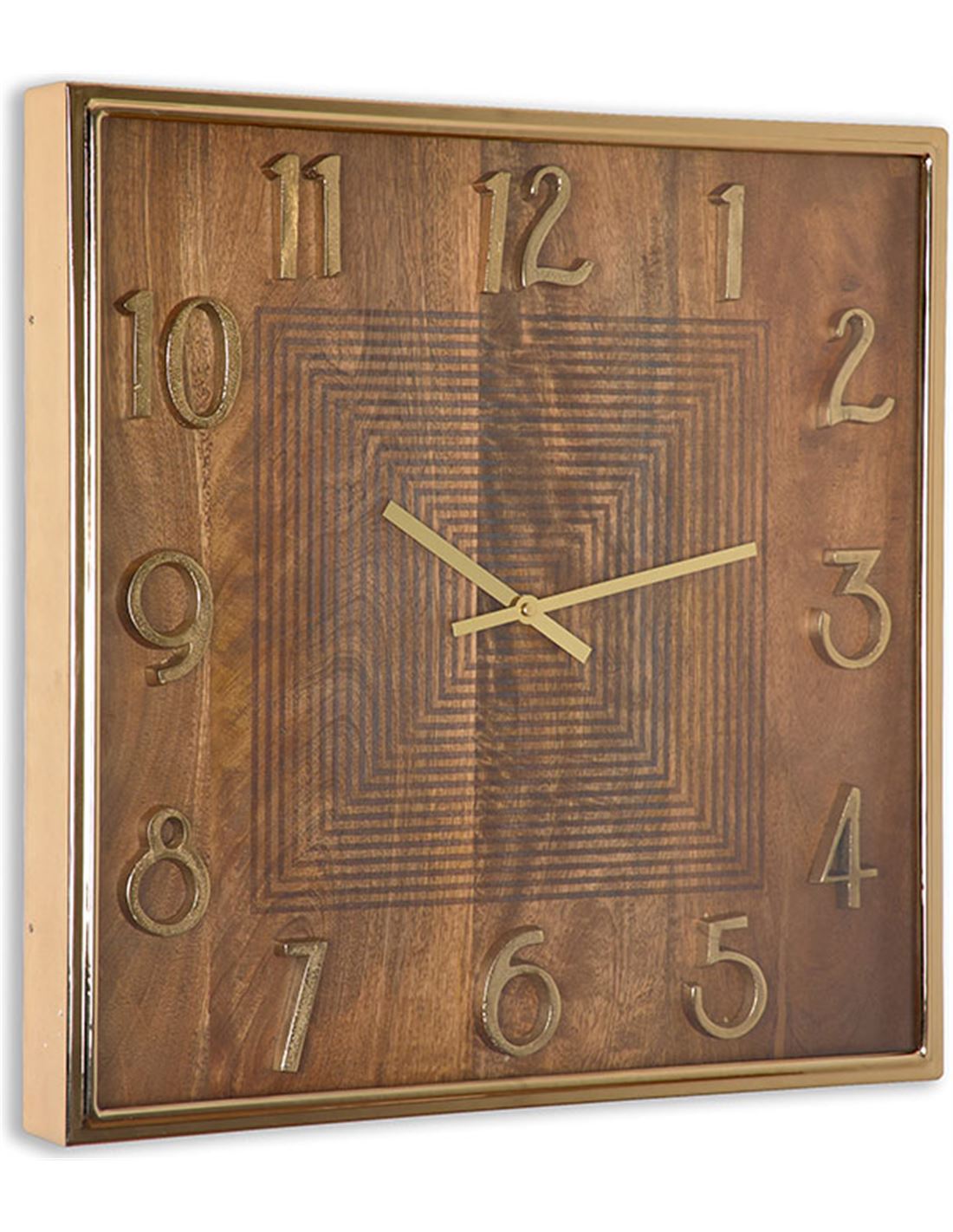 Reloj de`pared cuadrado 51cm de madera de mago y laton alejandria