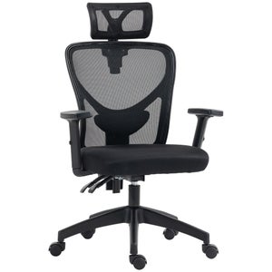 Sedia Ergonomica Da Ufficio Con Schienale Alto, Poggiatesta E Braccioli Regolabili, Supporto Lombare, Girevole 360°, Capacità 136 Kg, Bianco E Nero