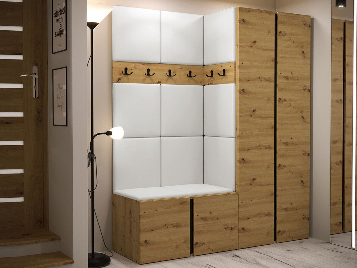 Conjunto para corredor Hartford 266, 186x158x46cm, Carvalho Artisan, Couro Ecológico, Placa de aglomerado laminado, Montado na parede, Colocado - 2