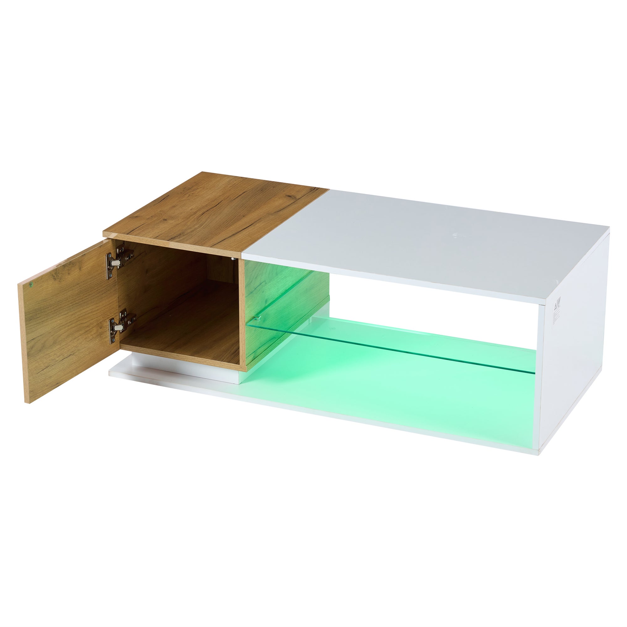 Table basse avec 1 porte et 2 étagères - 105 x 50 x 36 cm - LEDs - Panneau de particules - Blanc - 9