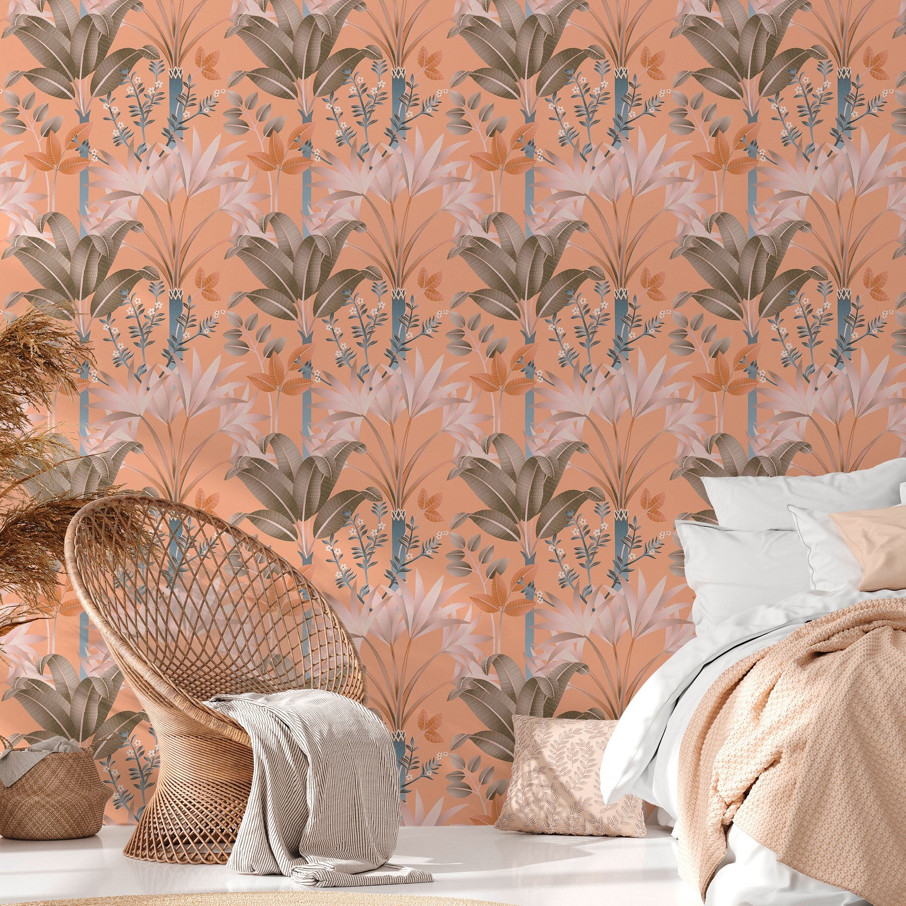 Tapeta kwiatowy wzór brzoskwiniowego różu - 53 cm x 10.05 m - LIVINGWALLS