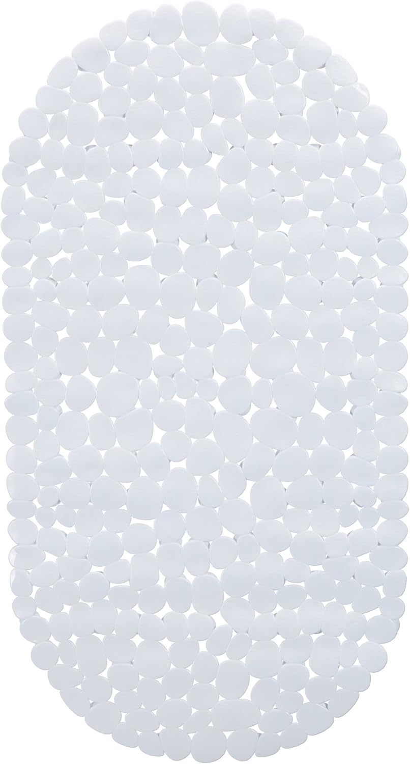 Mata łazienkowa antypoślizgowa, imitacja kamienia, z przyssawkami, zmywalna, dł. x szer.: 36 x 68 cm, biała
