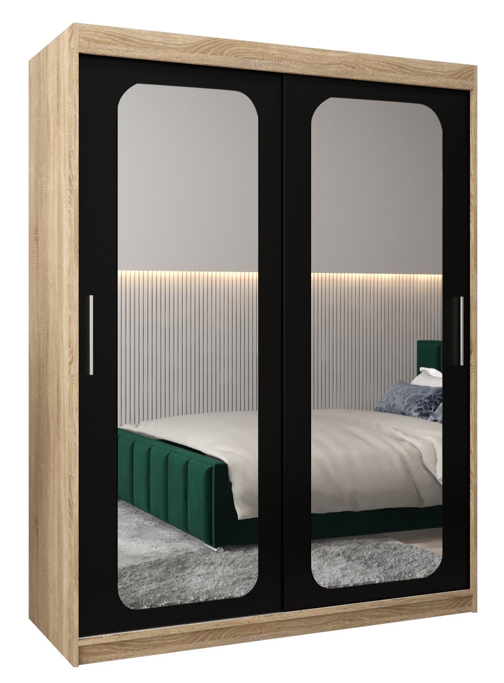 Szafa przesuwna garderoba PROMO T3 150 x 62 x 200 cm Sonoma + Czarny - Abiks Meble