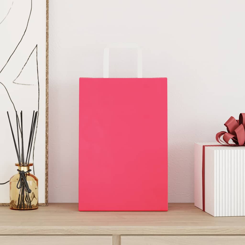 Sacs En Papier Kraft Avec Poignées – Lot De 50 – Dimensions 14x8x22 Cm – Recyclables, Pour Cadeaux, Shopping, DIY