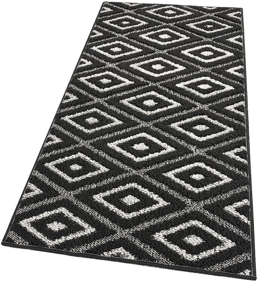 Dywan Kuchenny 50x240 cm Antypoślizgowa 100% Made in Italy Zmywalny Nowoczesny Trójwymiarowe Romby Czarny