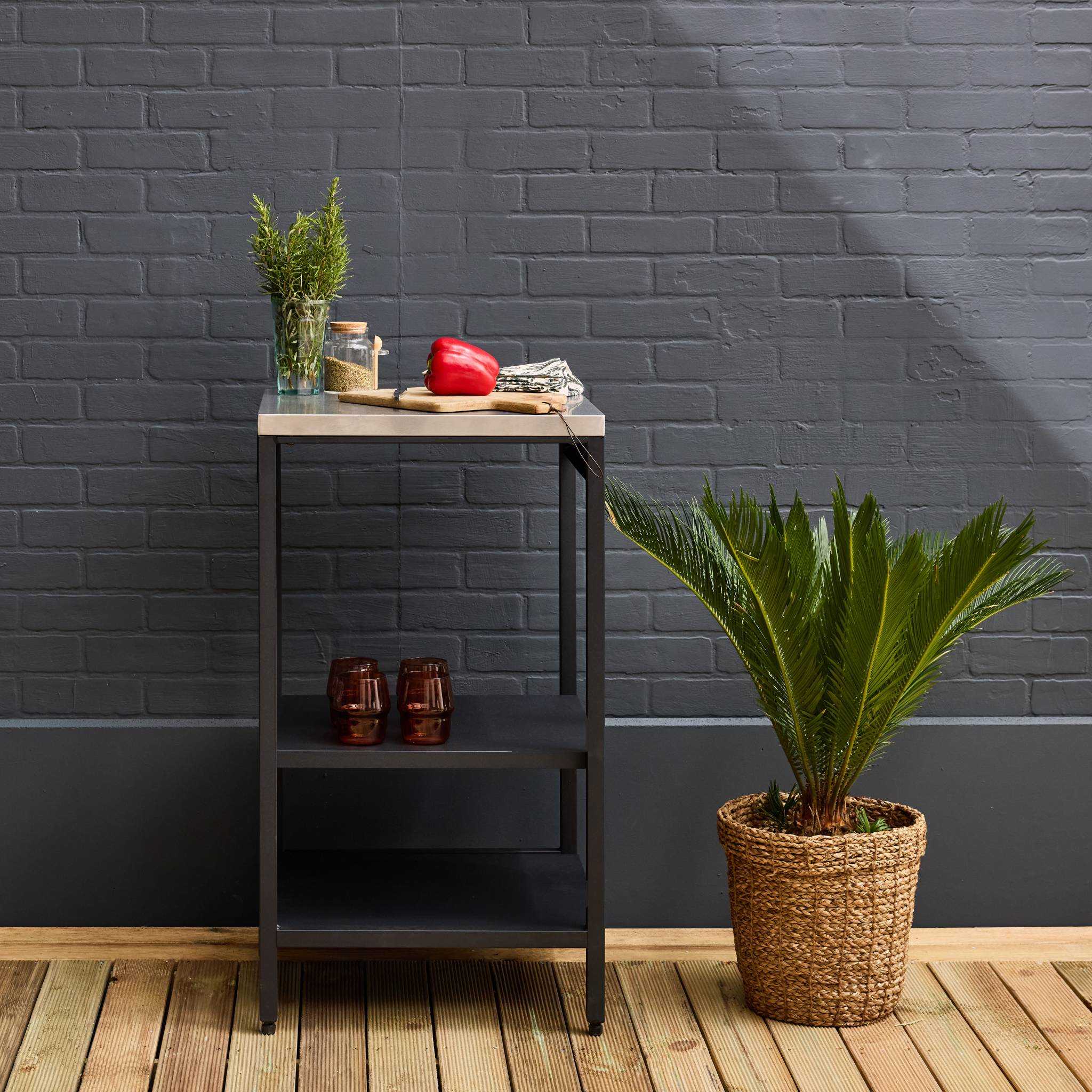 Cozinha externa de aço com 2 prateleiras, 49cm, Naxos, Preto, 49x49x87.2 cm - 2