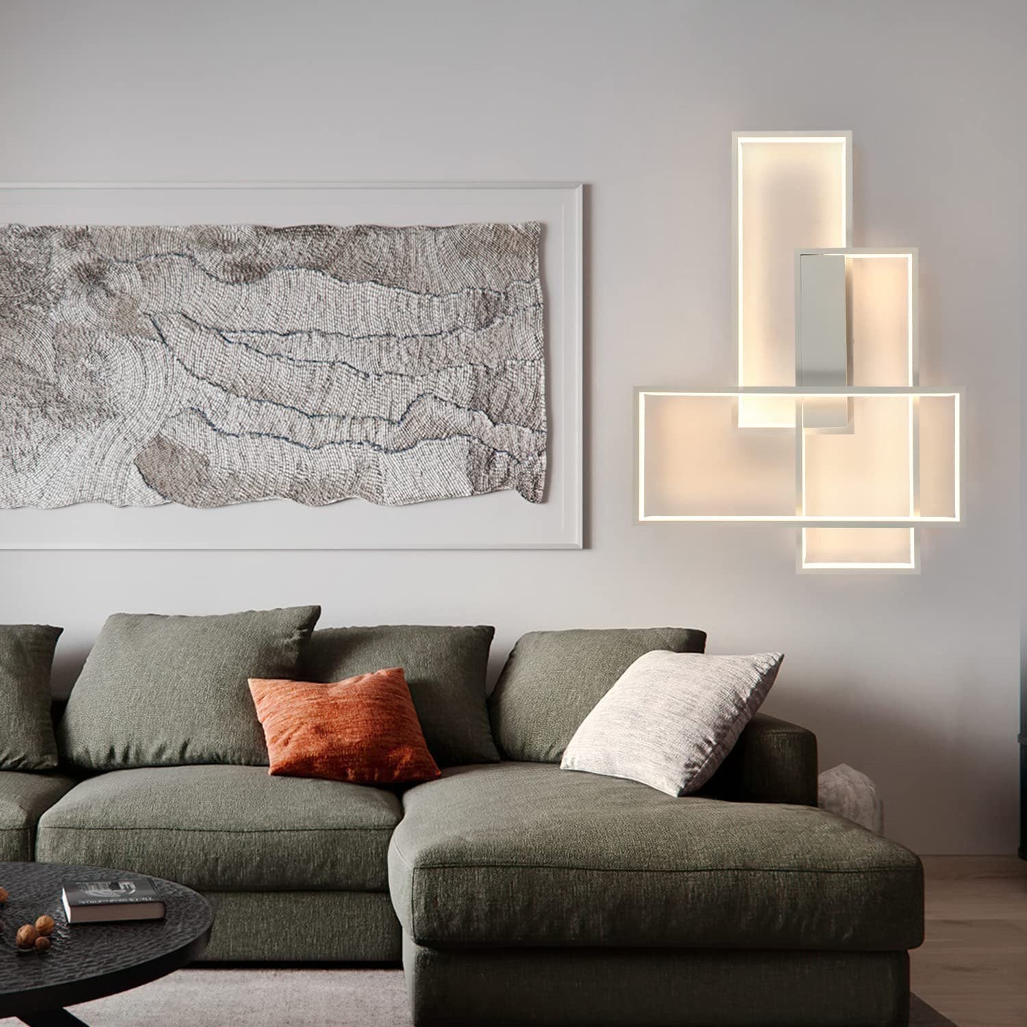 Nettlife Lampe LED Plafonnier Salon - 65 cm, moderne, dimmable avec télécommande, 65 W, chambre, cuisine, salle à manger, blanc - 8