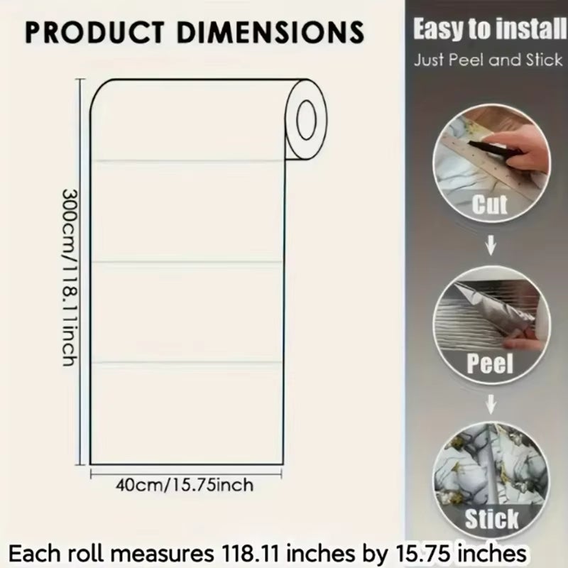 Azulejos autoadhesivos de pared con efecto mármol, 3 rollos, 40 cm x 3 m, para decoración de interiores, baños y cocinas. - 5