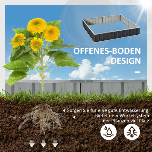 Hochbeet aus Stahl in T-Form mit Pflanzenschildern und Handschuhen,Dunkelgrau für müheloses Gärtnern im Garten - 3