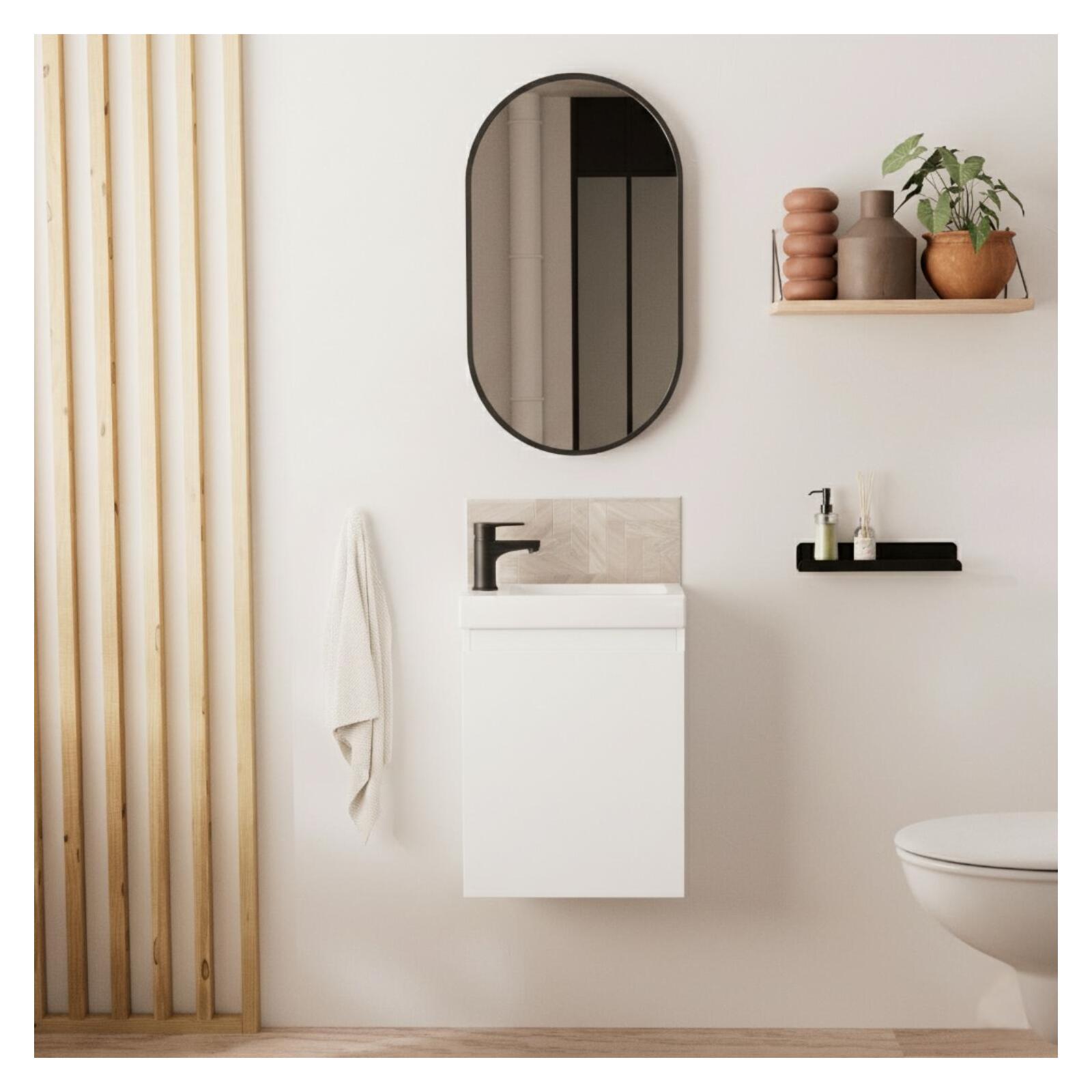 Meuble Lave-Mains Lisa + Robinet Noir Mat - Compact, Design Moderne, Idéal WC Et Petite Salle De Bain