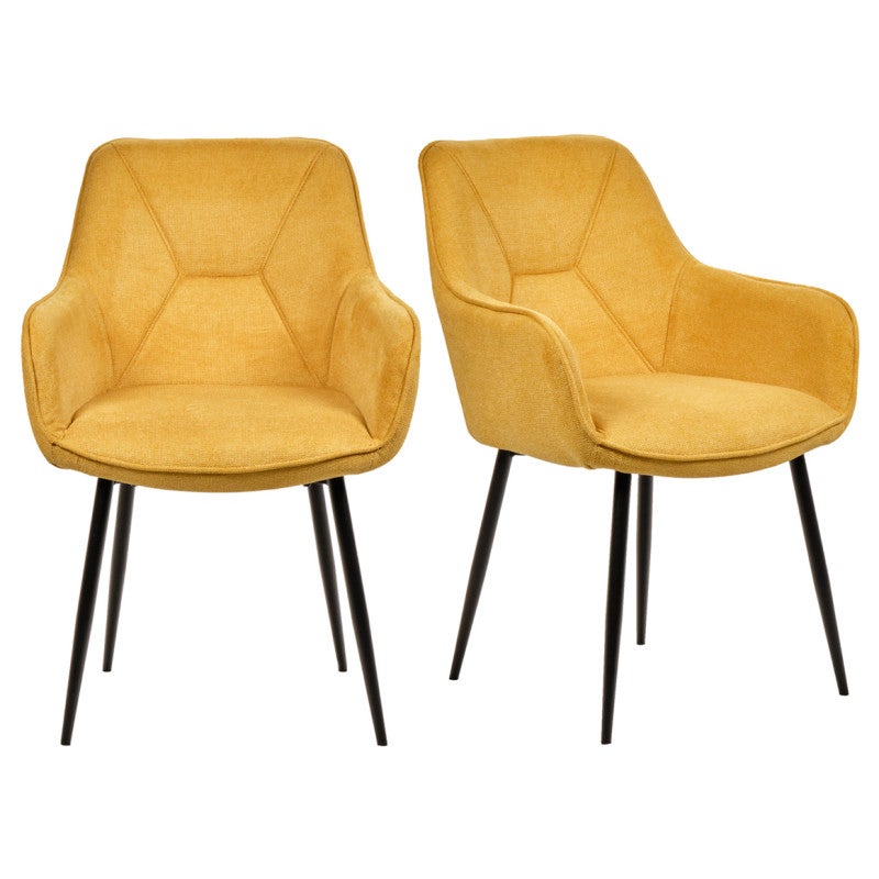 Lot de 2 chaises avec accoudoirs tissu jaune et pieds métal - THEO ...
