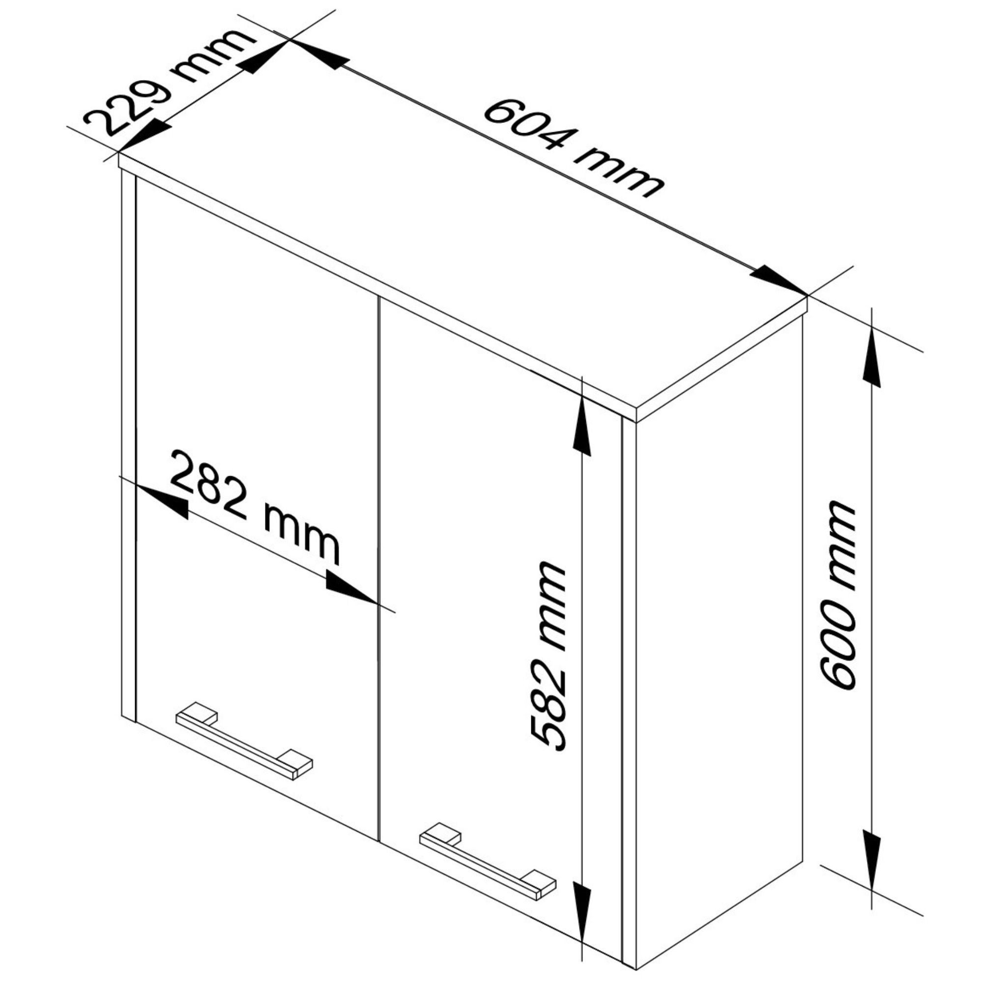 Szafka łazienkowa wisząca: 2 drzwi, 2 półki, kolor biały | połyskujący grafit, szer.: 60 cm, wys.: 60 cm, gł.: 22,5 cm. - 3