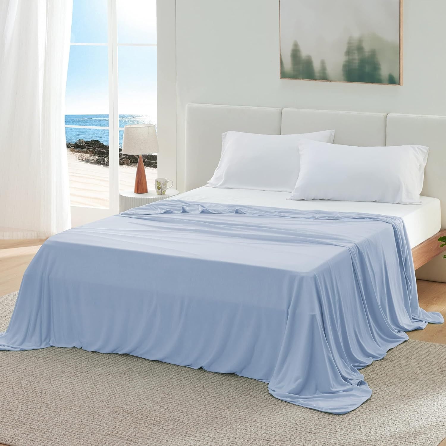 Couverture rafraîchissante d'été, couverture d'été légère, fibre résistante à la chaleur et au froid (bleue, 180x200 cm) adaptée aux siestes, au salon - 3