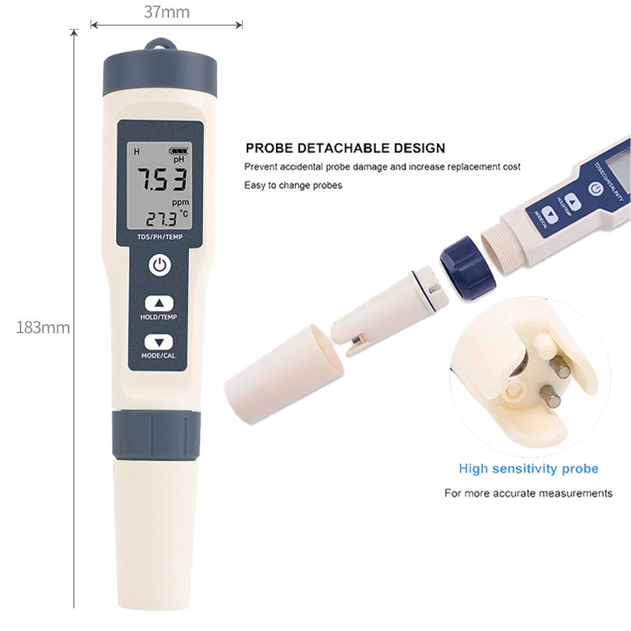 Testeur d'eau de piscine 2 pièces, compteur de température PH et TDS 3 en 1, stylo de test numérique de qualité de l'eau (sans batterie) - 8