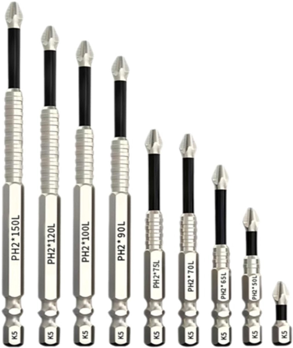 Set de biți antiderapanți K5.9, șurubelnițe magnetice PH2, oțel inoxidabil, 25-150 mm