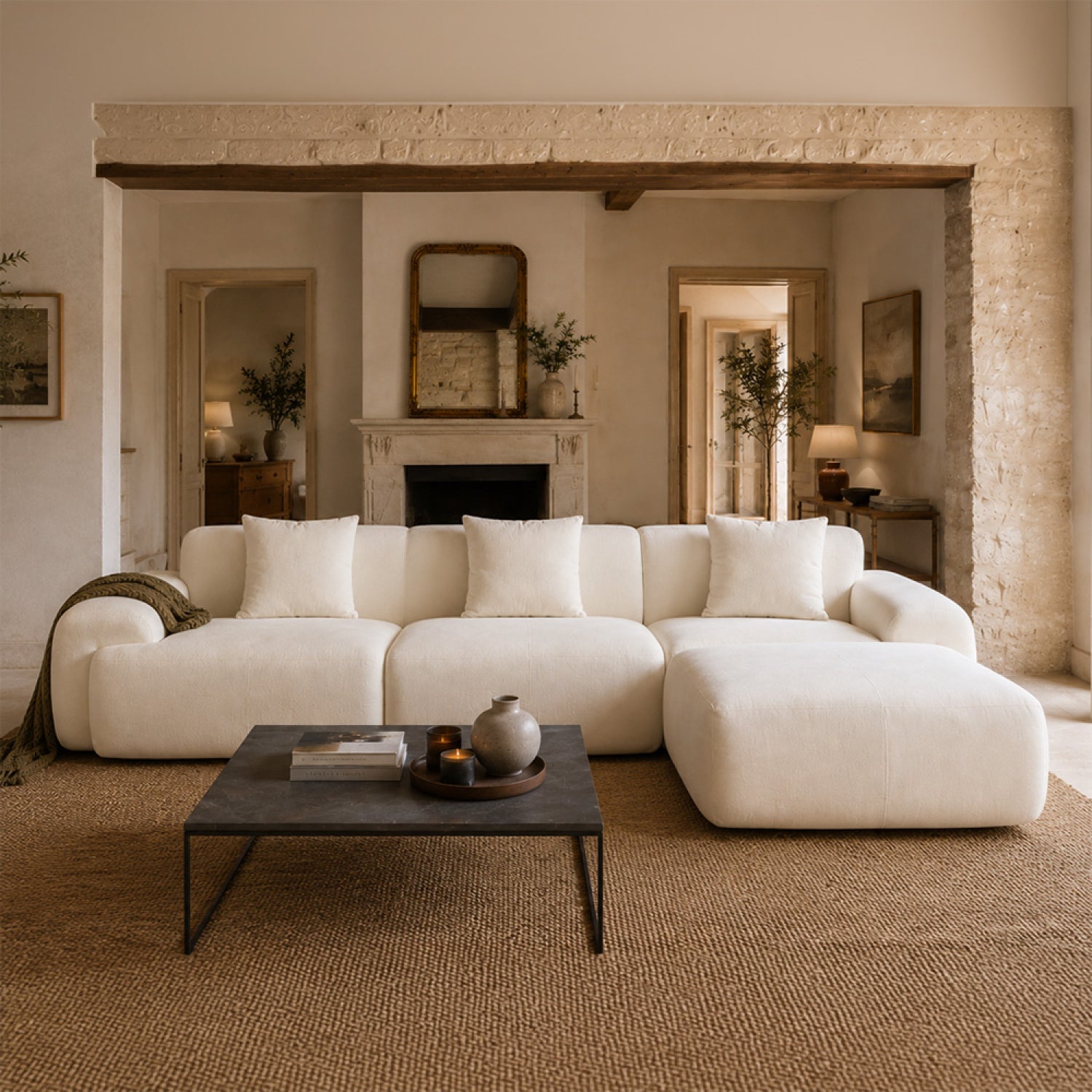 Canapé nuage compressé modulable en tissu chenille beige 4-5 places SHEFFIELD - 5