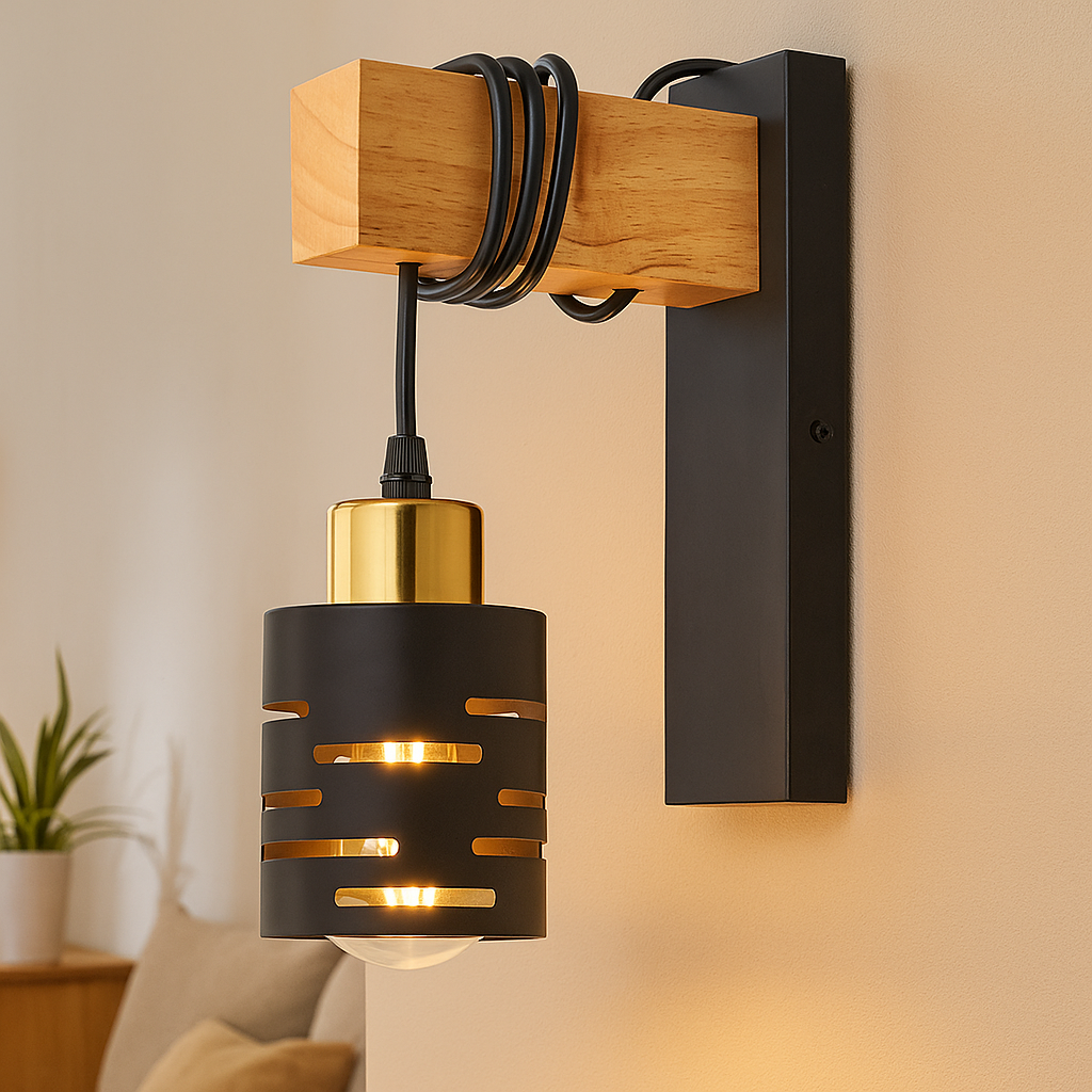 Kinkiet wiszący E27 LED Elen IP20 czarny złoto drewno lampa do domu MasterLED - 6