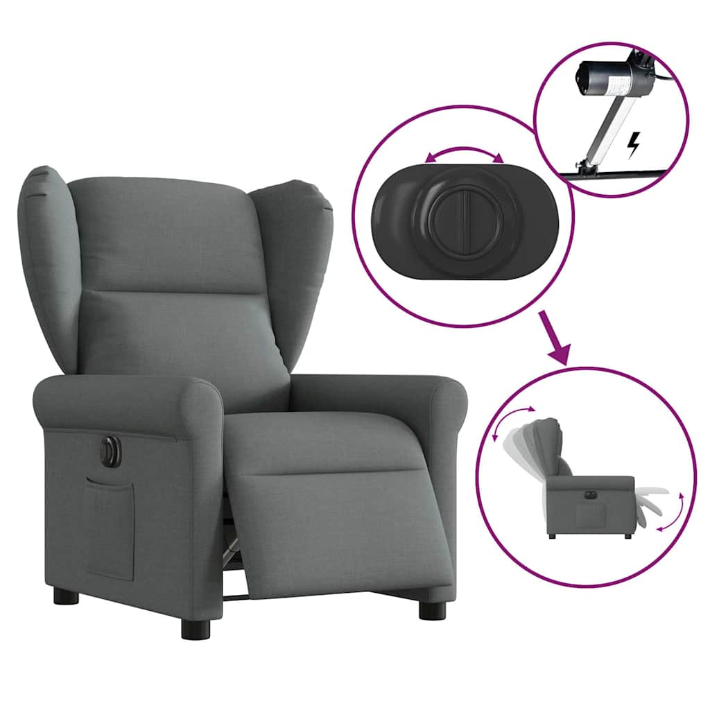 Fauteuil de télévision | Fauteuil inclinable électrique Gris foncé Tissu CFW737120 - 8