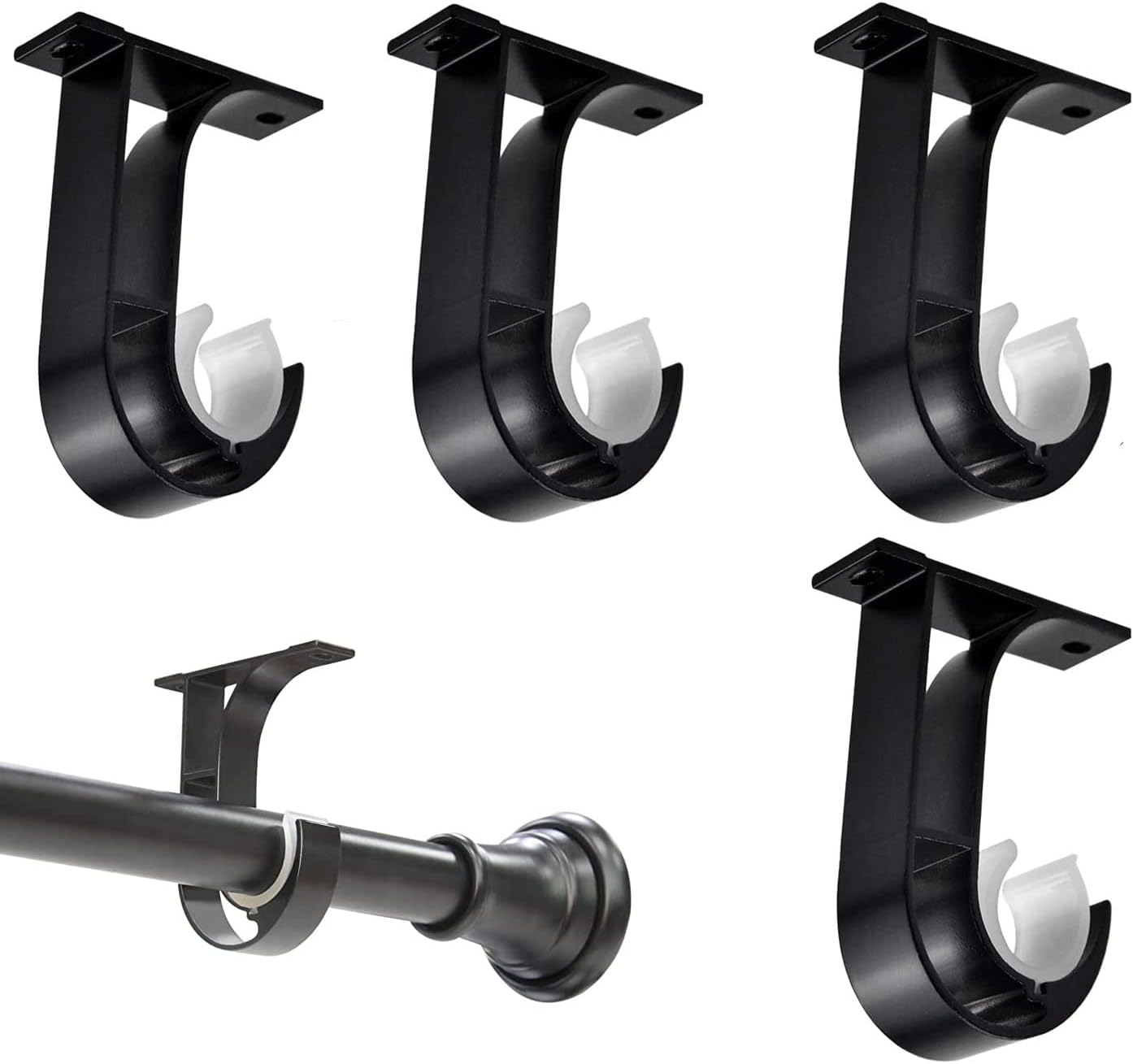 4 Supports De Tringle à Rideau Plafond Noir - Alliage Aluminium - Pour Tringles ø25-28 Mm Support Tringle 25-28mm