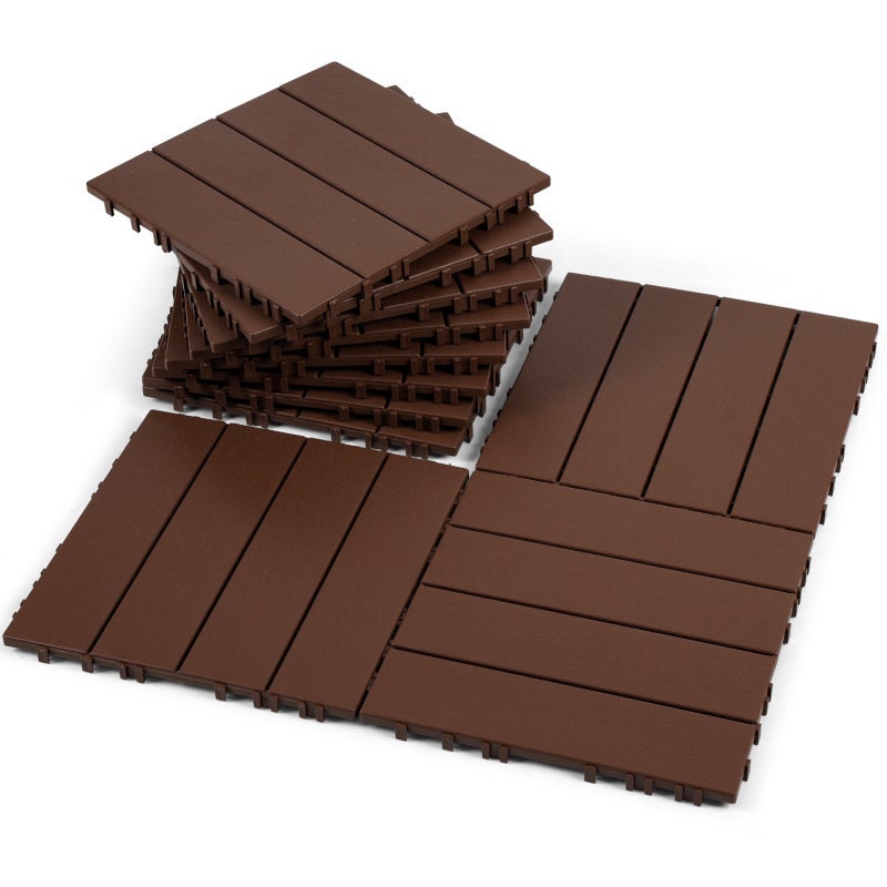 11x Płytki tarasowe kwadratowe - Panele łączące DIY - Na taras - Plastikowe - 30x30 cm - 11 sztuk/1 m² - Brązowe