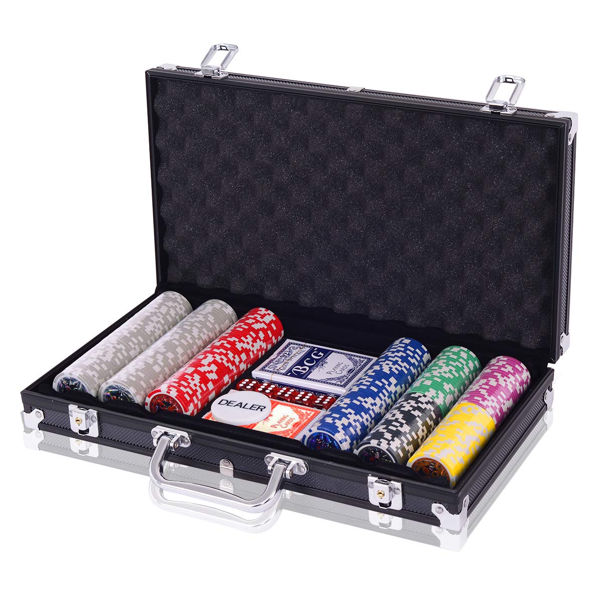 Malette Poker Set de Poker Professionnel 300 Jetons avec 2 Jeux de 54 Cartes valise Noir - 5