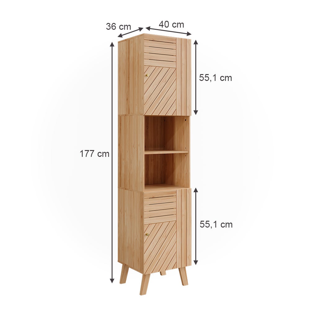 Vicco Armoire de salle de bain Lucie, Bambou, 40x177cm avec 2 portes - 2