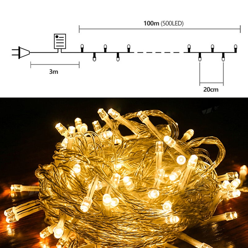 100M 500 luci a stringa a LED lucine bianche calde 8 modalità di illuminazione luci per feste da giardino per interni ed esterni luci natalizie IP44 - 2